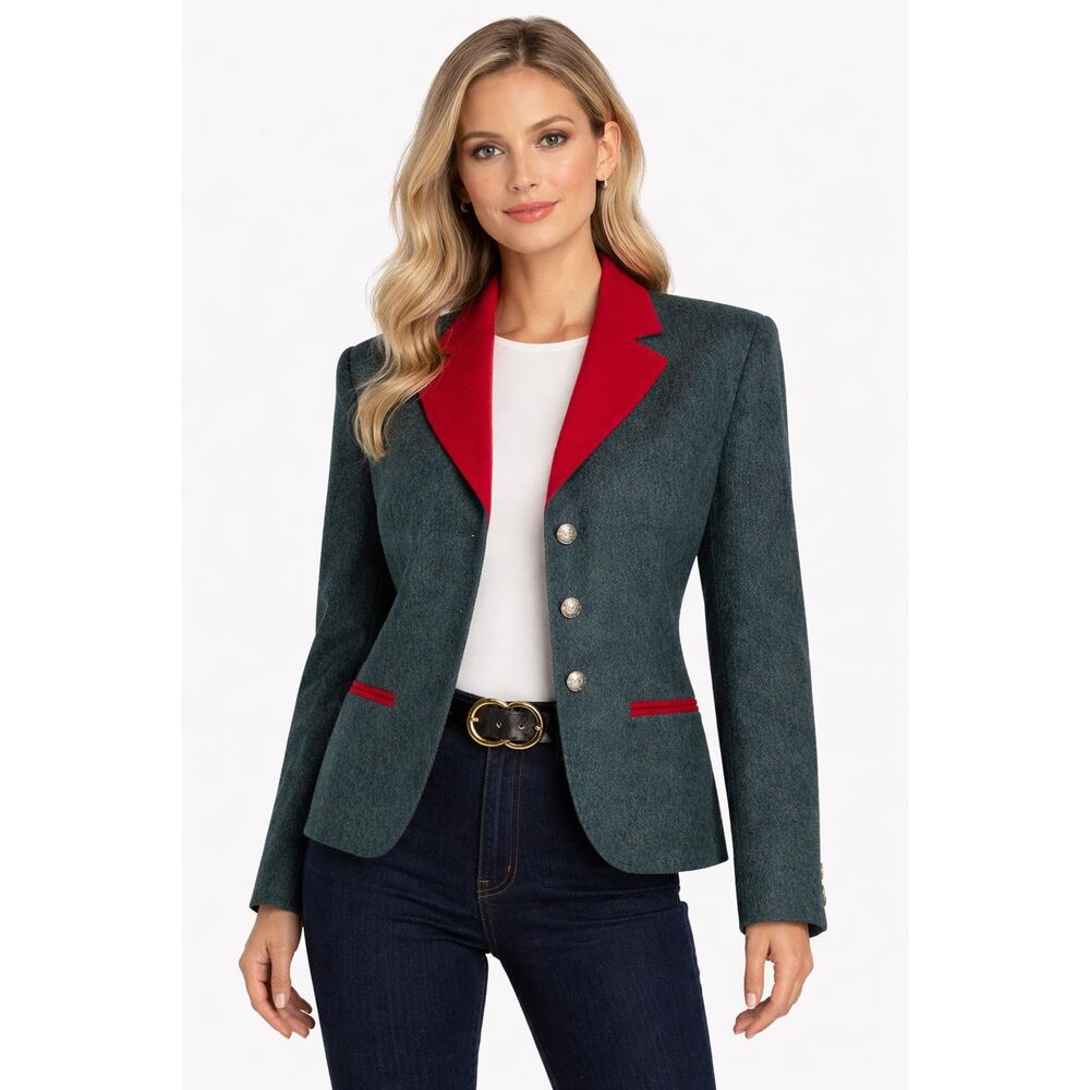 1980s Miss Pendleton Virgin Wool Blazer Pine Red Trim USA size Large